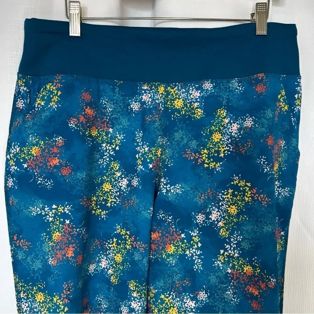 Lands' End Repreve Active Outdoor Pant Teal Tye Dye Floral Womens Medium 10-12